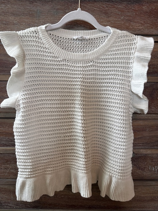 THML Tops - THML Cream Knit Ruffle Sleeve Top